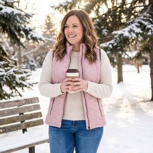 NWOT Onque Casual Women’s Pink Puffer Ribbed Zip Up Vest XL